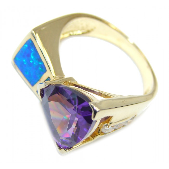 Fabulous Blue Fire Japanese Opal Gold plated over Sterling Silver ring s. 7