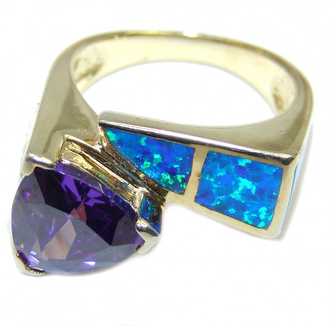 Fabulous Blue Fire Japanese Opal Gold plated over Sterling Silver ring s. 7