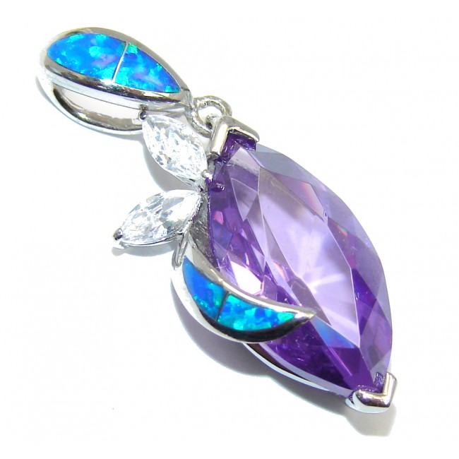 Luxurious Purple Cubic Ziconia Fire Opal Gold over Sterling Silver Pendant