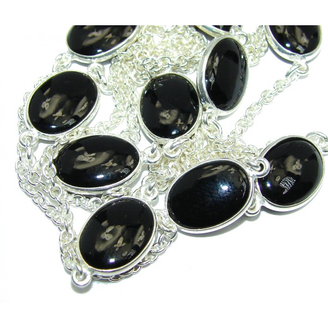 36 inches Genuine Onyx Sterling Silver Necklace
