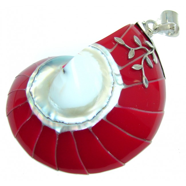 Big Lovely Red Ocean Shell Sterling Silver Pendant