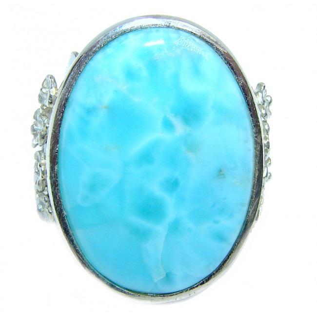 Sublime quality Blue Larimar Sterling Silver Cocktail Ring size 7 1/4