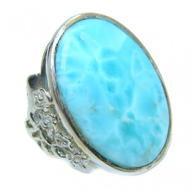 Sublime quality Blue Larimar Sterling Silver Cocktail Ring size 7 1/4