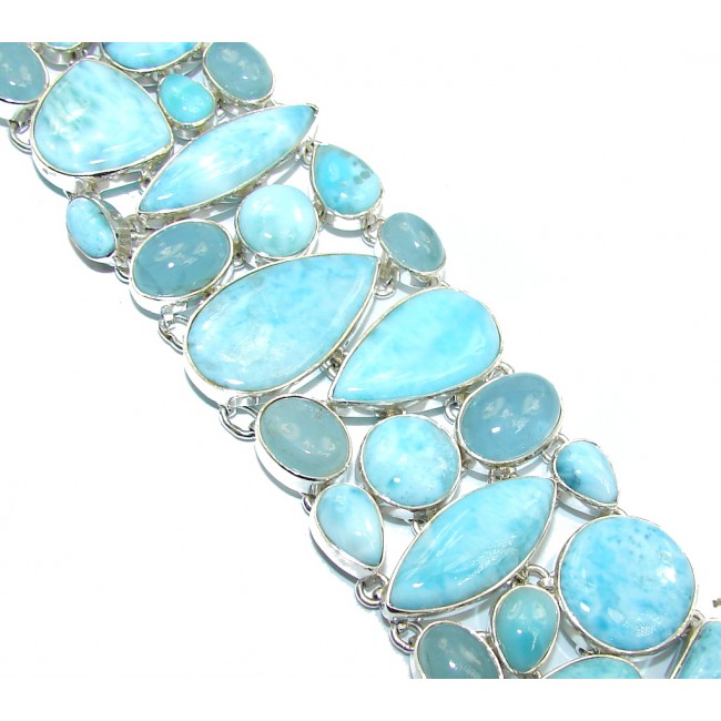 Ocean Beauty AAA Blue Larimar & Aquamarine Sterling Silver Bracelet