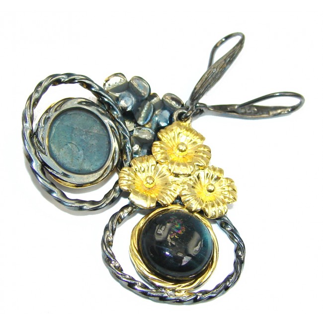 Fashion Beauty AAA Labradorite Gold Rhodium Plated Sterling Silver earrings