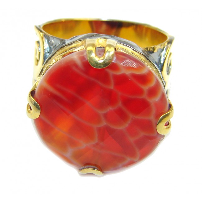 Genuine Mexican Fire Agate Gold over Sterling Silver ring s. 9