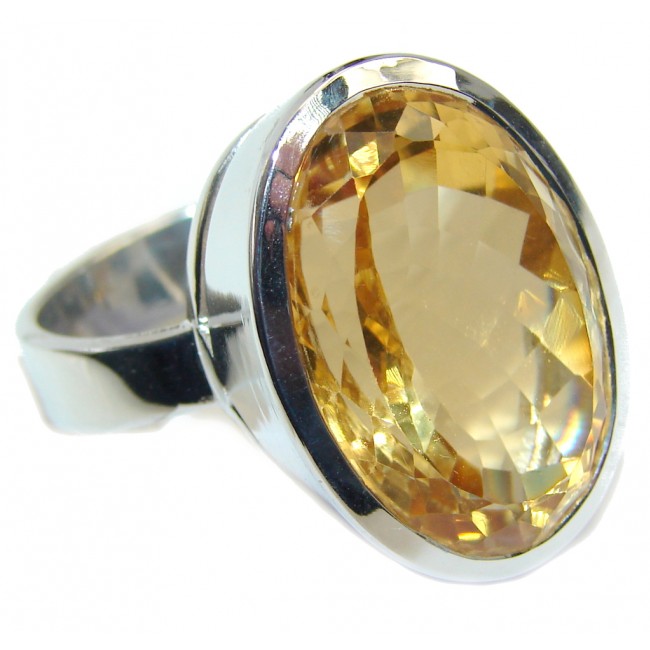 Big Yellow Citrine Gold Rhodium plated over Sterling Silver Ring s. 10