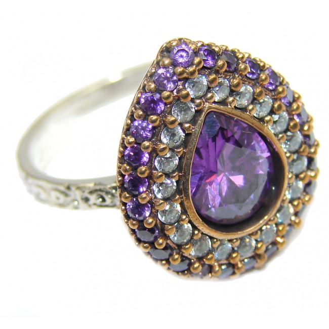 Amazing Created Alexandrite Marcasite Sterling Silver Ring s. 8 1/2