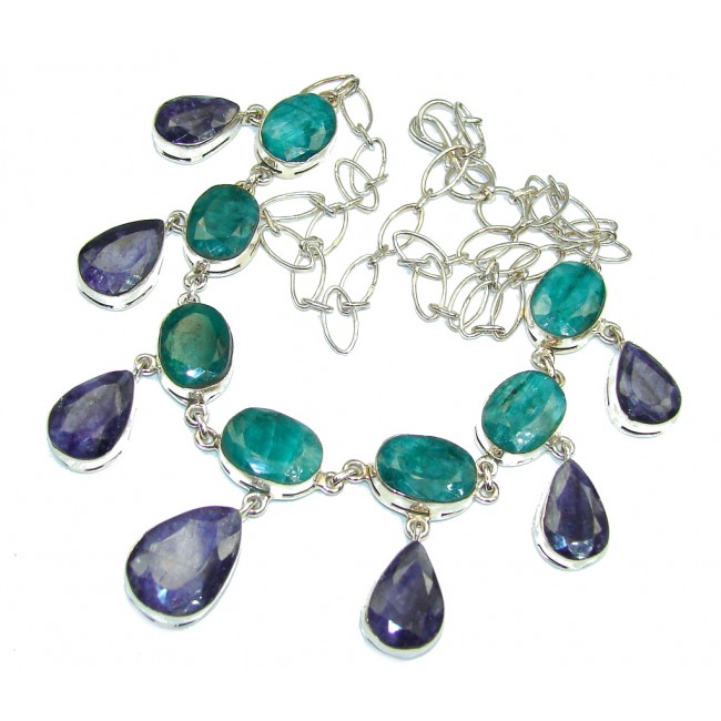 Breath Of Love Emerald & Sapphire Sterling Silver necklace