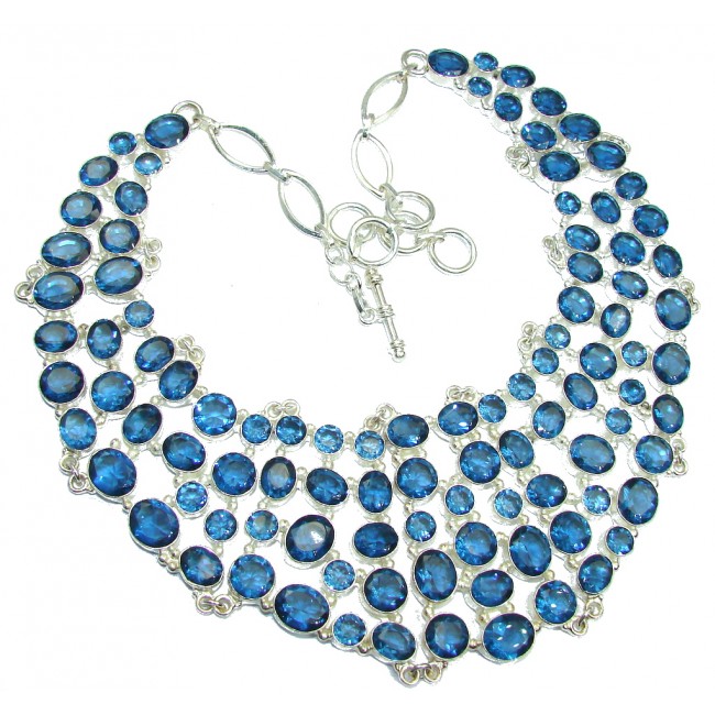 Lrage Bohemian Style Chunky London Blue Quartz Sterling Silver Necklace