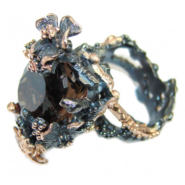 Enchanted Forest Genuine Smoky Topaz Two Tones Sterling Silver ring s. 8
