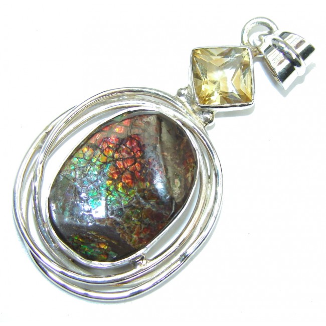 Natural AAA Dragon's Skin Ammolite Sterling Silver Pendant