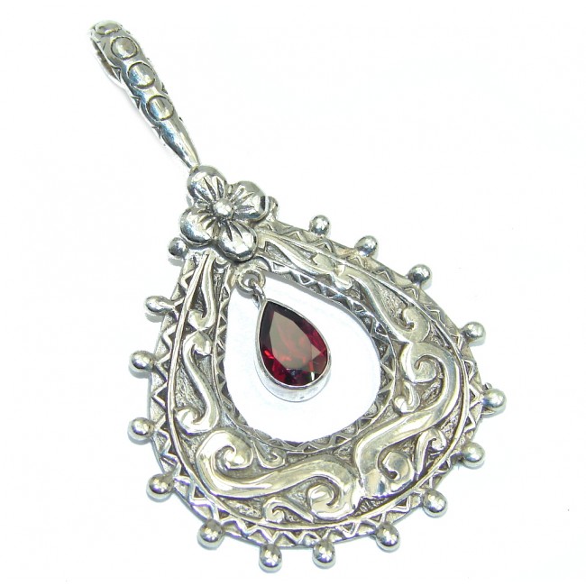 Amazing - Bali Handcrafted - Red Garnet Sterling Silver Pendant