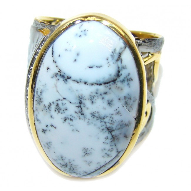 Snow Queen AAA Dendritic Agate Gold Rhodium Plated over Sterling Silver Ring s. 8 1/4