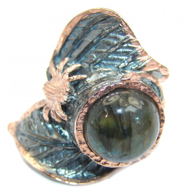 Wandering Spider AAA Fire Labradorite Rose Gold plated over Sterling Silver ring size 6