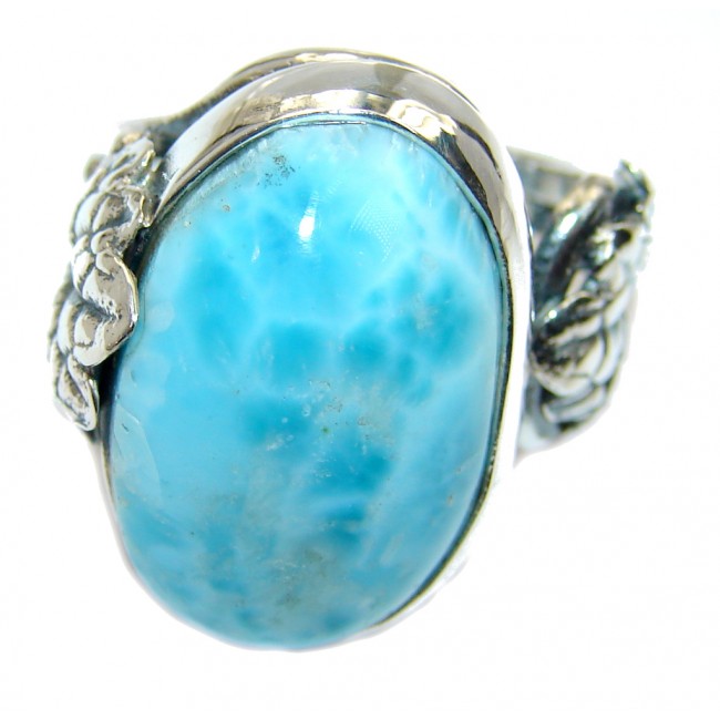 Sublime quality AAA Blue Larimar Sterling Silver Cocktail Ring size adjustable