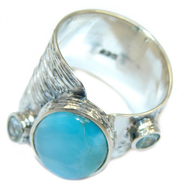 Sublime quality Blue Larimar Sterling Silver Cocktail Ring size adjustable