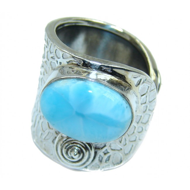 Bohemian Style Blue Larimar Sterling Silver Cocktail Ring size adjustable