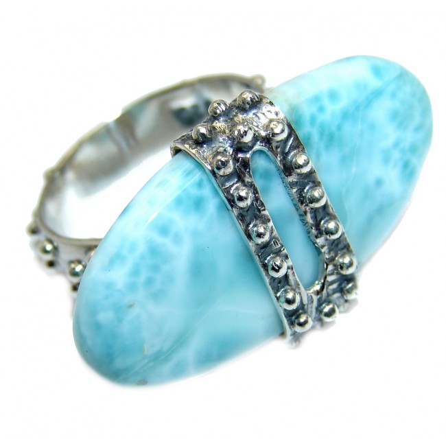 Unique Style Blue Larimar Sterling Silver Cocktail Ring size adjustable
