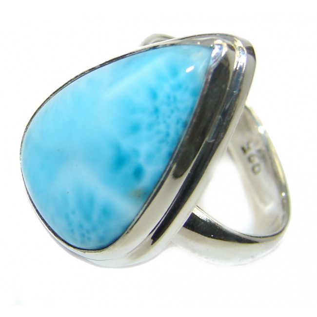 Big Genuine AAA Blue Larimar Sterling Silver Ring size adjustable
