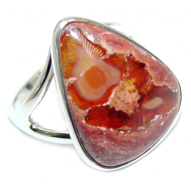 Fabulous AAA+ Mexican Fire Opal Oxidized Sterling Silver Ring s. 9