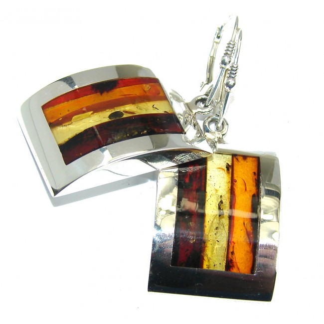 Gorgeous Polish Baltic Amber Handcrafted Mosaic Sterling Silver earrings