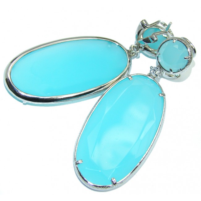 Large! Stunning Light Blue Aquamarine & White Topaz Sterling Silver Earrings
