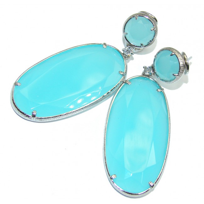 Large! Stunning Light Blue Aquamarine & White Topaz Sterling Silver Earrings