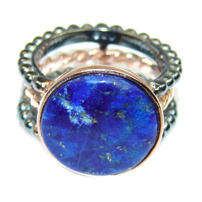 Natural Blue Lapis Lazuli Rose Gold Rhodium Plated Sterling Silver Ring s. 7 1/2