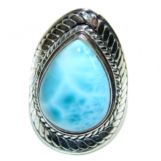 Amazing Genuine AAA Blue Larimar Sterling Silver Ring size adjustable