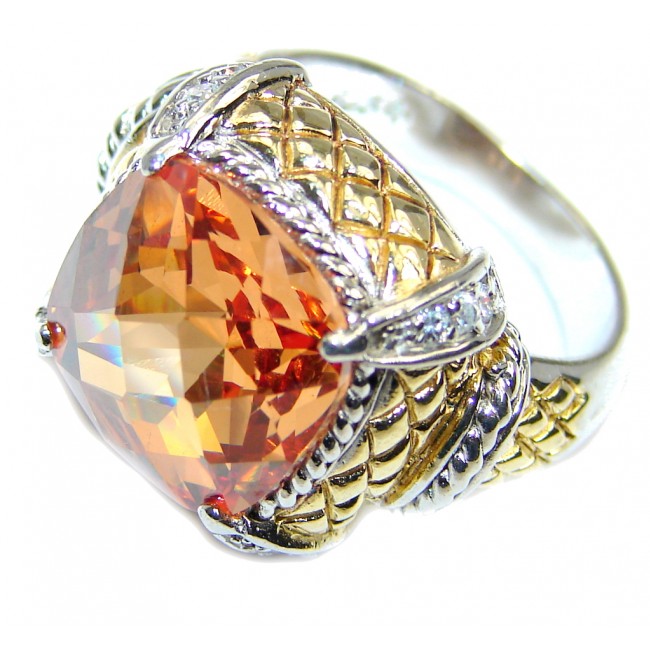 Summer Beauty Golden Topaz Two tones Sterling Silver Ring s. 6