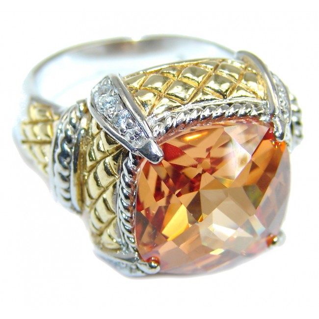 Summer Beauty Golden Topaz Two tones Sterling Silver Ring s. 6