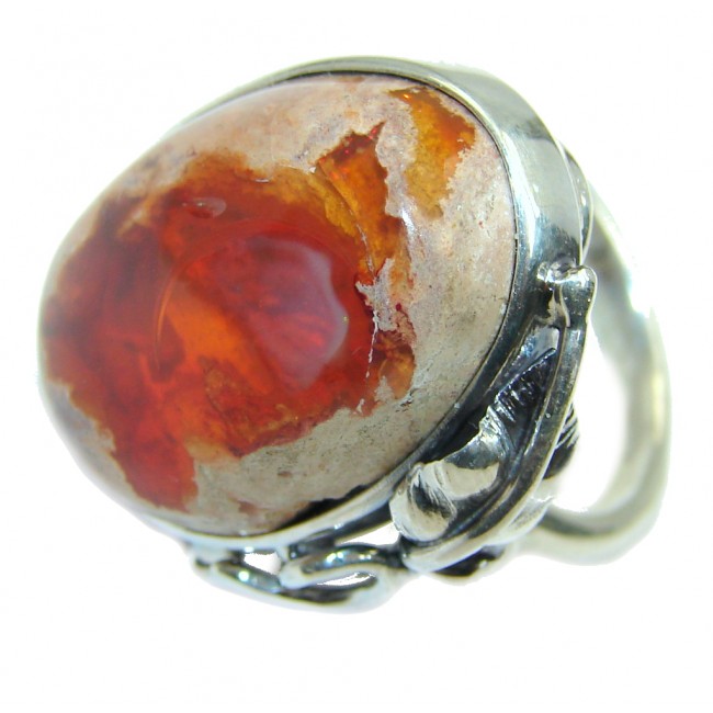 Fabulous AAA+ Mexican Fire Opal Oxidized Sterling Silver Ring size adjustable