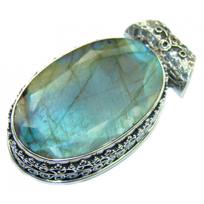 Giant Perfect AAA Blue Fire Labradorite Sterling Silver handmade Pendant