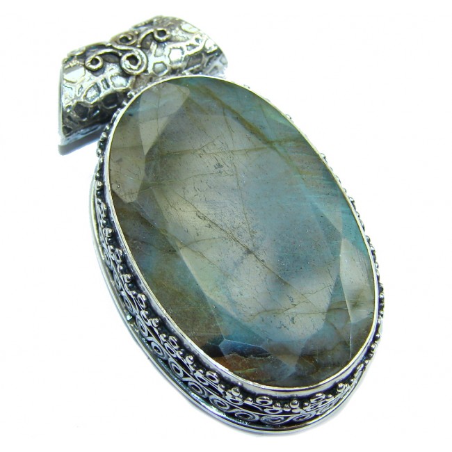 Giant Perfect AAA Blue Fire Labradorite Sterling Silver handmade Pendant