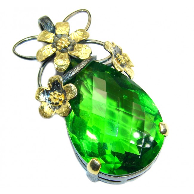 Large created Green Peridot Gold Rhodiul plated over Sterling Silver Pendant