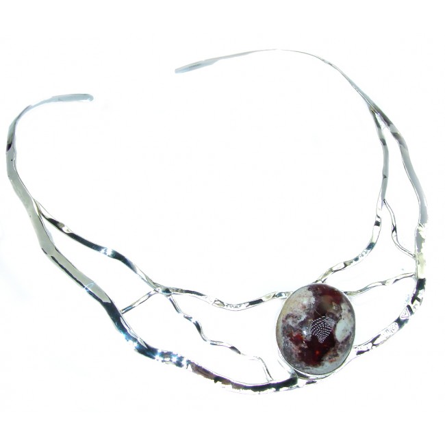 Natural Mexican Fire Opal Hammered Sterling Silver necklace