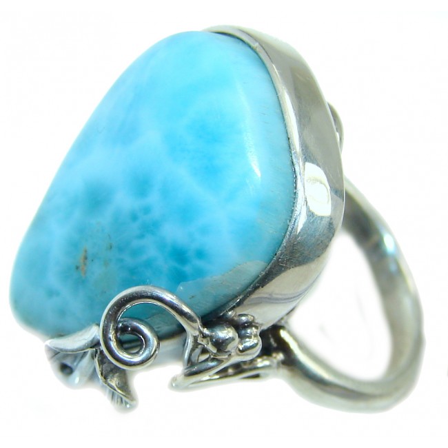 Genuine AAA Blue Larimar Sterling Silver Ring size adjustable