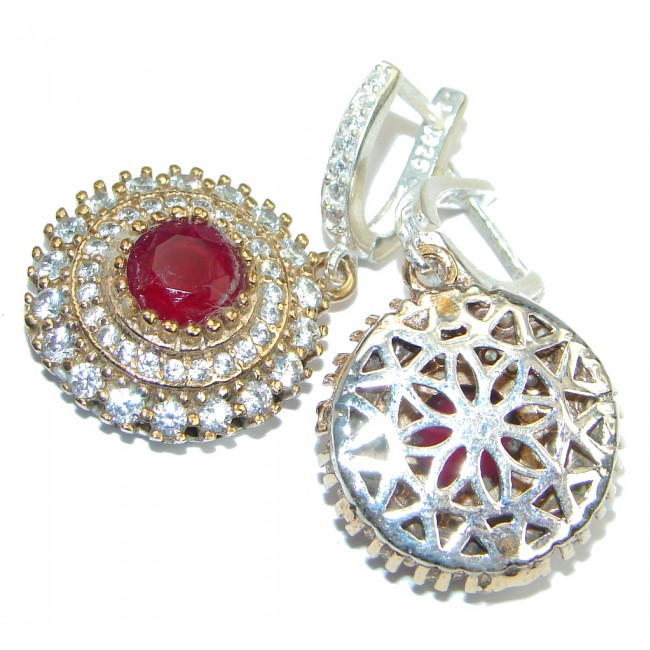Victorian Style created Ruby Sterling Silver Earrings