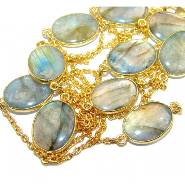 36 inches Genuine Fire Labradorite Gold over Sterling Silver Necklace