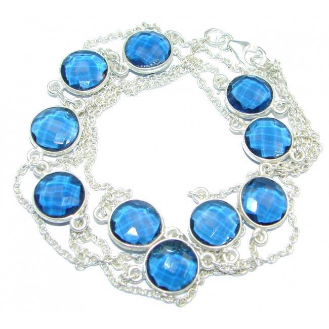 36 inches created London Blue Topaz Sterling Silver Necklace