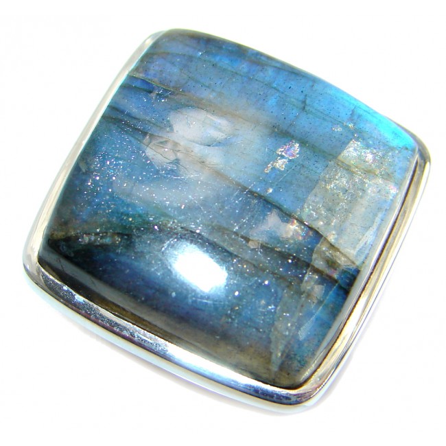 Blue Aura AAA Fire Labradorite Sterling Silver ring size 8