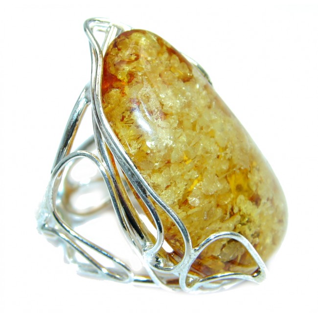 Chunky Genuine Polish Amber Sterling Silver Ring size adjustable