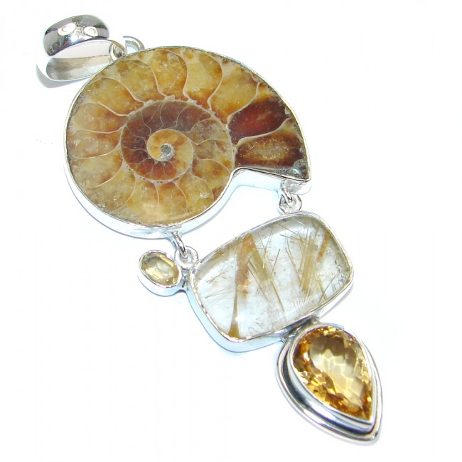 Back to Nature Brown Ammonite Fossil Sterling Silver Pendant
