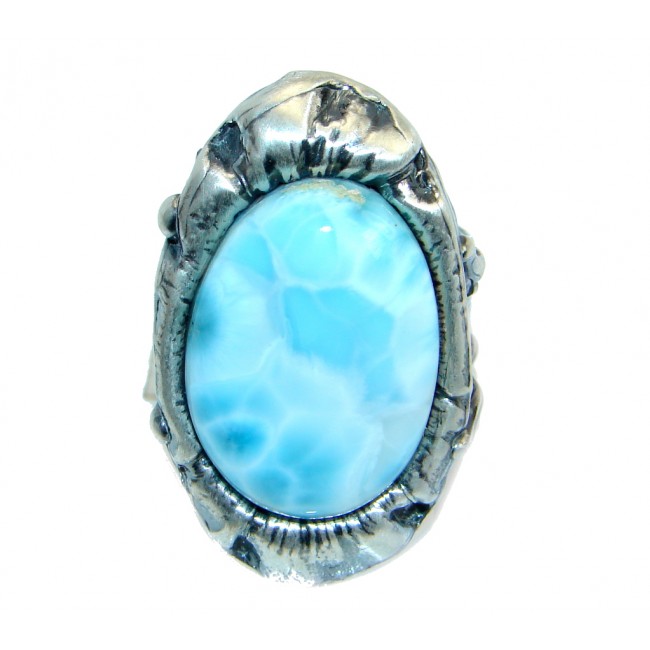 Genuine AAA Blue Larimar Oxidized Sterling Silver handmade Ring size adjustable