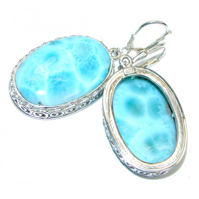 Caribbean Beauty AAA Blue Larimar Sterling Silver handmade earrings