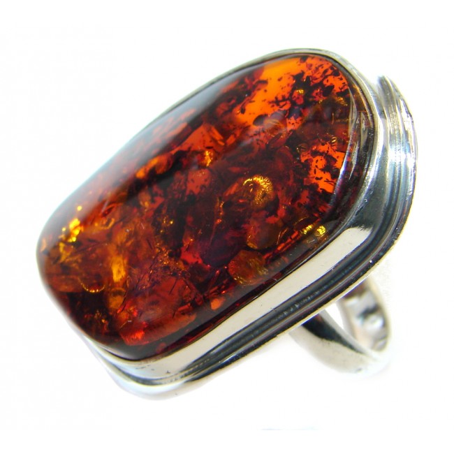 Chunky Genuine Polish Amber Sterling Silver Ring size 8