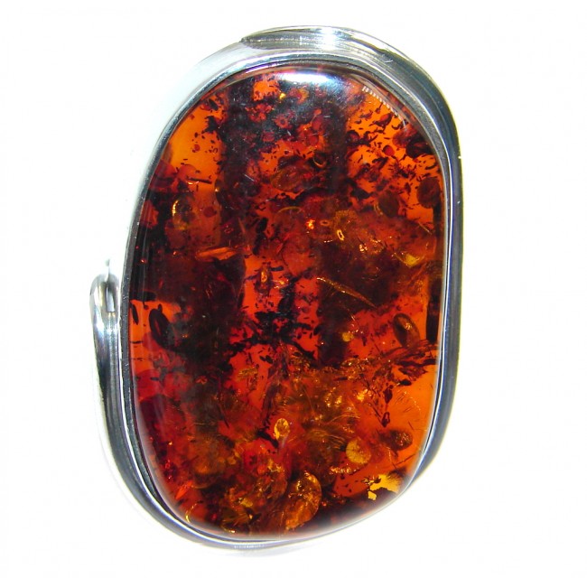 Chunky Genuine Polish Amber Sterling Silver Ring size 8
