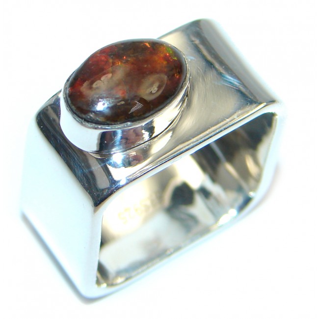 Orange Fire AAA Ammolite Sterling Silver ring s. 7