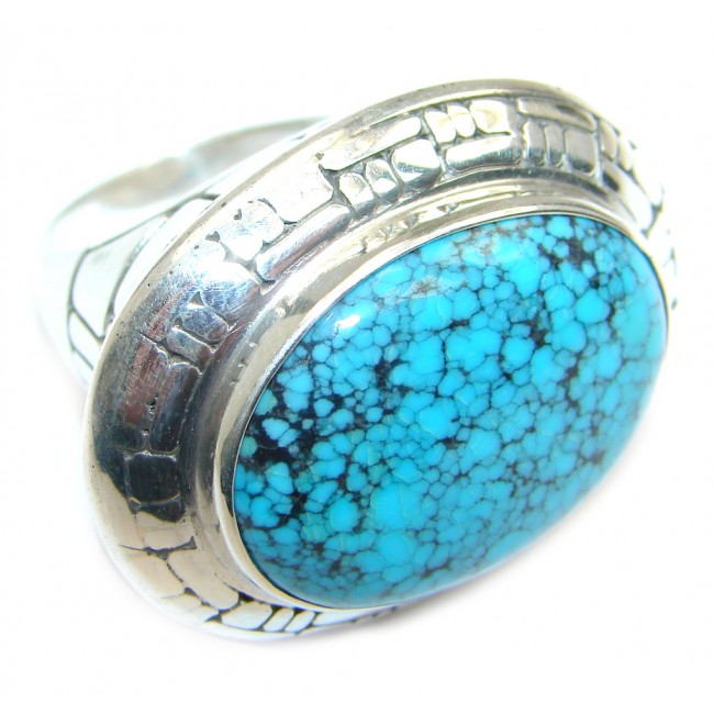 Huge Vintage Design Spider's Web Turquoise Sterling Silver Ring s. 7